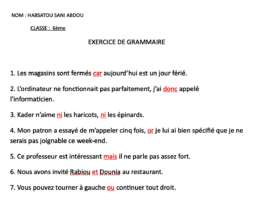 French grammar test completed by students