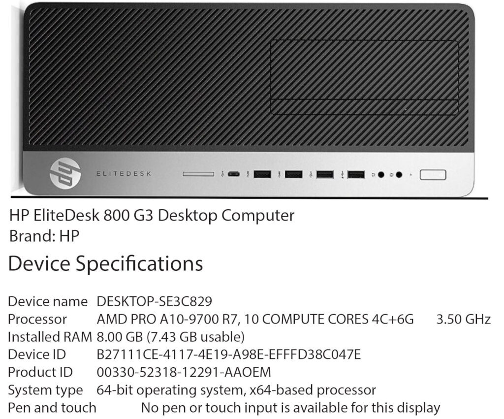 Device Specifications of Our New Computer