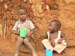Orphaned chidren having thier meal