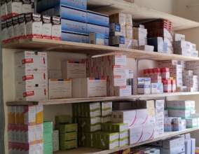 Organised shelves at Kajo-Keji pharmacy