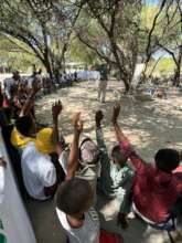 Students eager to answer questions about elephants