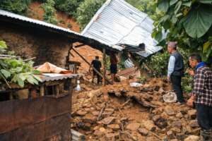 Aftermath of landslide in hillside village