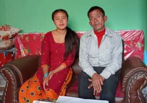 A father brought her daughter at center