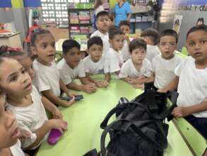Kindergarten students paying attention with wonder
