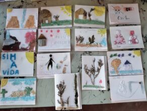 Kid-made cards using elements from nature