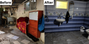 A bathroom was built in a previously unused area.