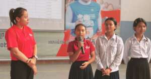 Channy gives a speech to her classmates