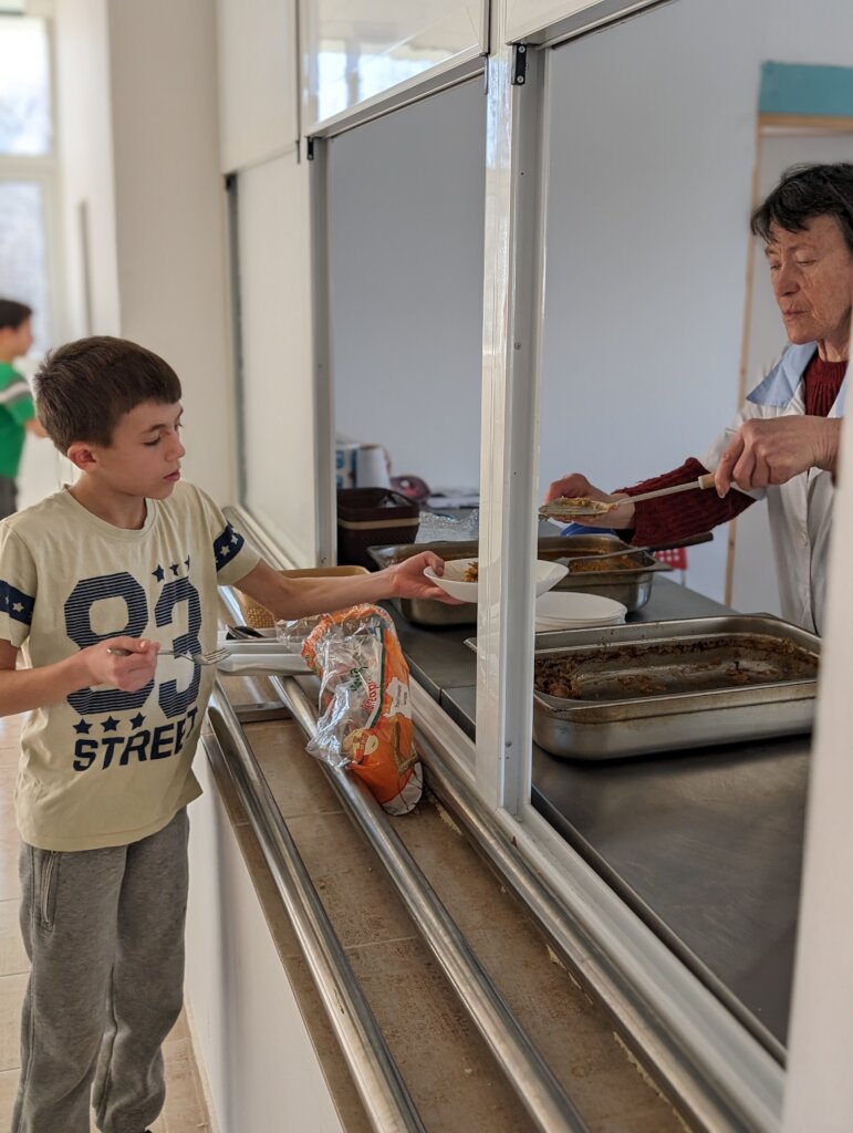 Having first lunch at the new School Canteen