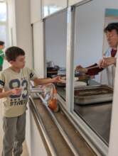 Having first lunch at the new School Canteen