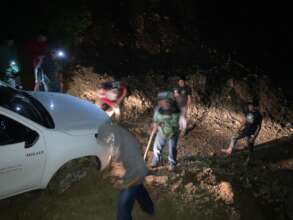 our car blocked by a landslide