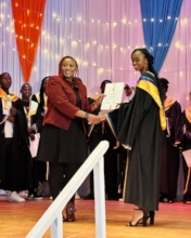 Chief Guest, Nelly Ndonye awarding Faith Victoria