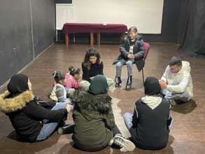 Our trainer with evacuees from Gaza