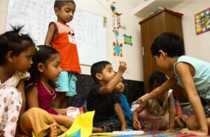 Preschool students working in group