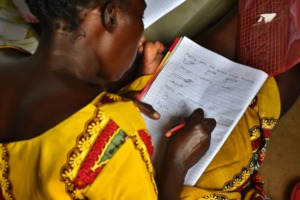 Sarah learning how to write