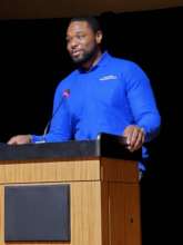 Nokomis speaking at the Takoma Park Poetry Reading