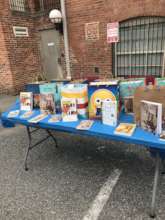 Care packages and books ready to be picked up