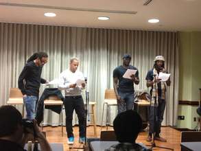 Performing a group poem at Marymount University