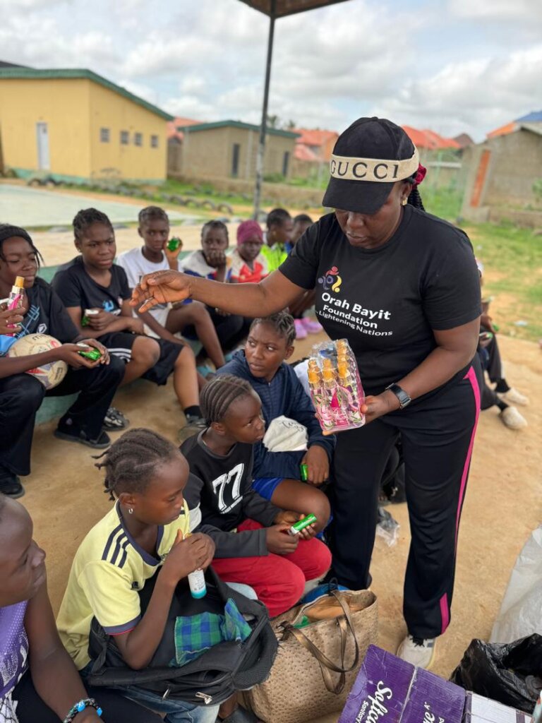 Girls receiving the customized hygiene pack