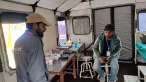 Observing a medical tent after set up