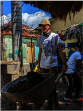 Transporting cement to glue the bricks