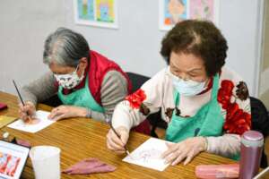 Sketching and then painting their bunnies