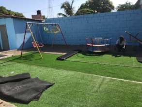 Artificial grass can be moved with the orphanage