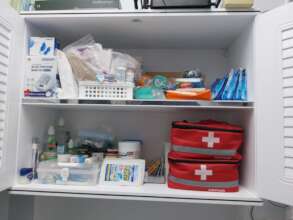 Fully stocked medical cabinet at the preschool.