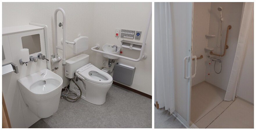 Barrier-free toilet and step-free shower room