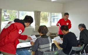 Temporary housing residents being briefed