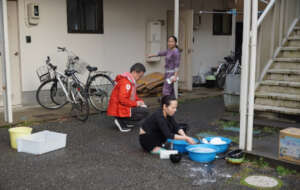 Wash dishes outside due to the water cut off.