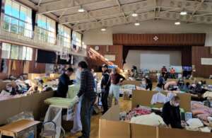 Evacuation shelter set up in the gymnasium