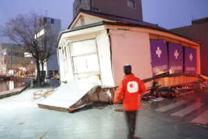 The ground floor of a pharmacy has been collapsed.