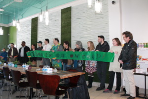 The assembled Grand Opening ribbon