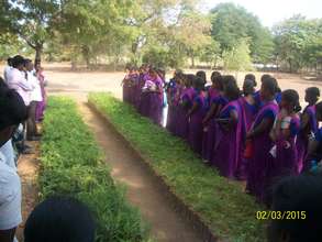 Youth taking pictures of different saplings