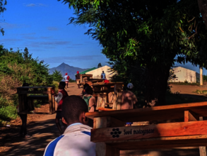 Students showing their excitement by helping out