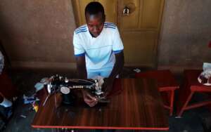 The story Teller on her machine