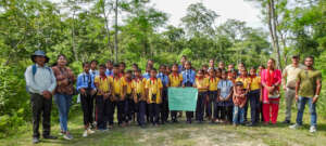 A classroom of children identifying birds