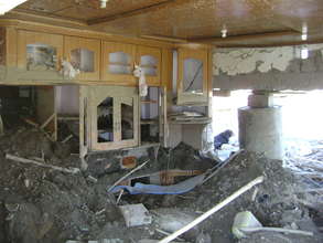 Inside view of a flooded house