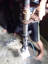 The newly repaired Lorentz pump being installed