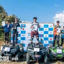 Winning a race on his old bike!