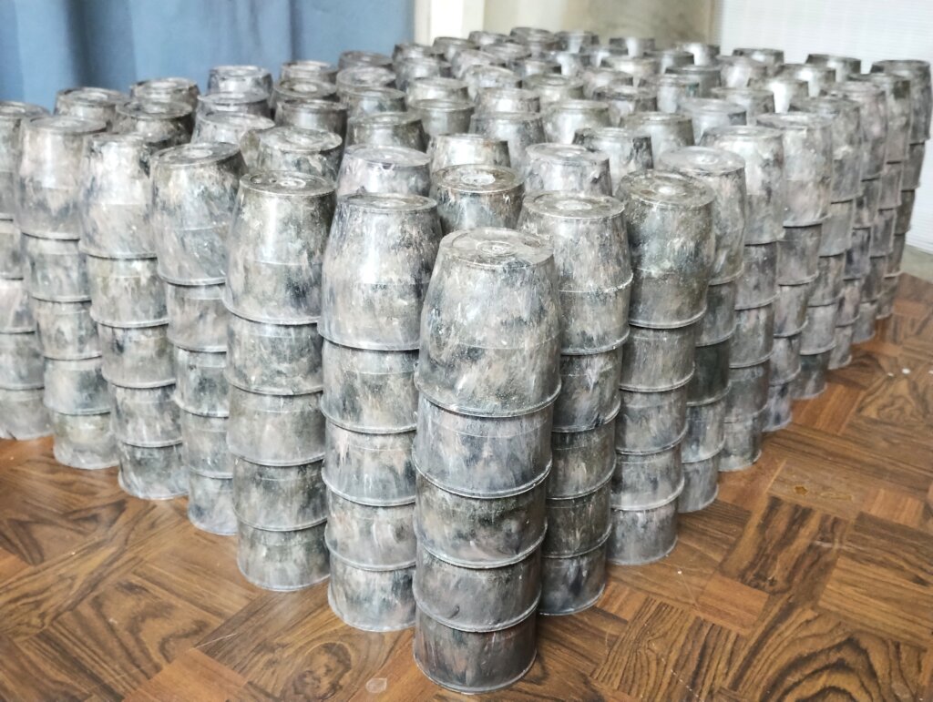Flowerpots made from recycled coffee capsules