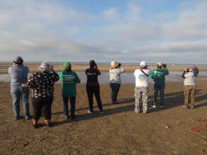 The team monitoring birds