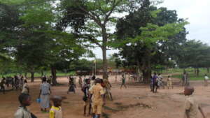 Schoolchildren in the playground before class