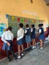Students decorating the community hall