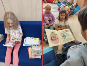 Children with books in community day care center