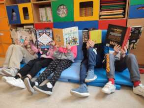 Children with books in Polish school