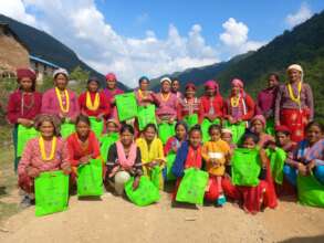 Woman wih hygiene kits
