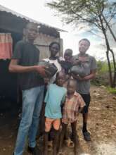 Displaced family receives food