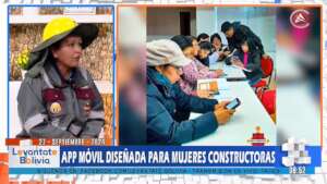 Female builder interviewed by a television channel