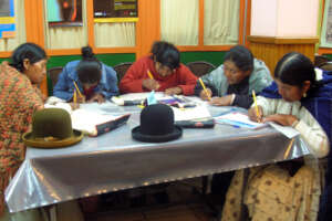 Women construction students in classroom.